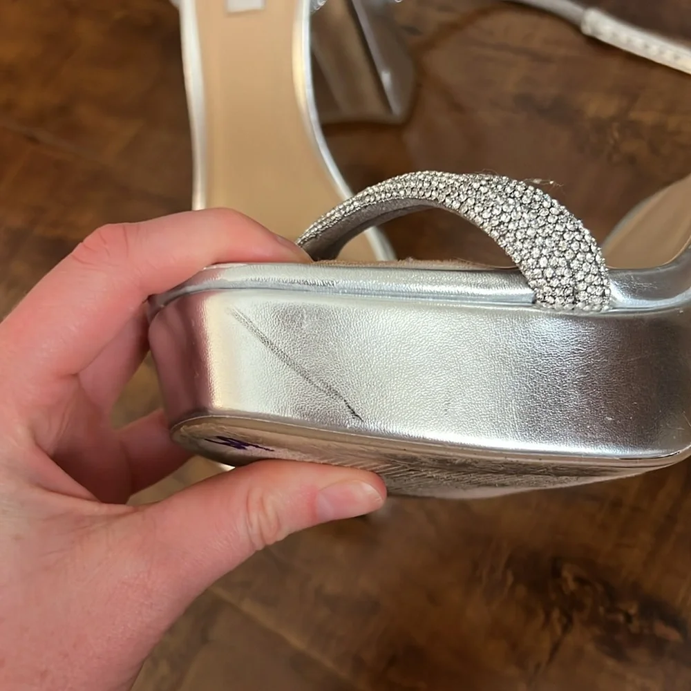 Steve Madden Metallic Sparkly Silver Lofty Block Heels